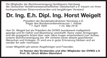 Traueranzeige von Horst Weigelt von Gesamtausgabe Nürnberger Nachrichten/ Nürnberger Ztg.