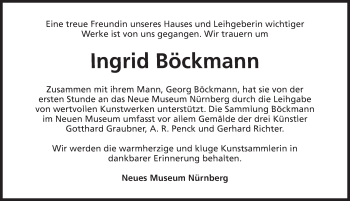 Traueranzeige von Ingrid Böckmann von Gesamtausgabe Nürnberger Nachrichten/ Nürnberger Ztg.