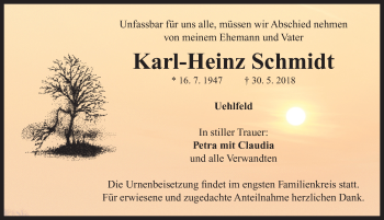 Traueranzeige von Karl-Heinz Schmidt von Erlanger Nachrichten Lokal