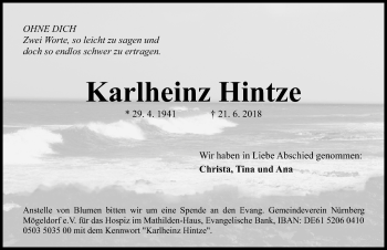 Traueranzeige von Karlheinz Hintze von Gesamtausgabe Nürnberger Nachrichten/ Nürnberger Ztg.