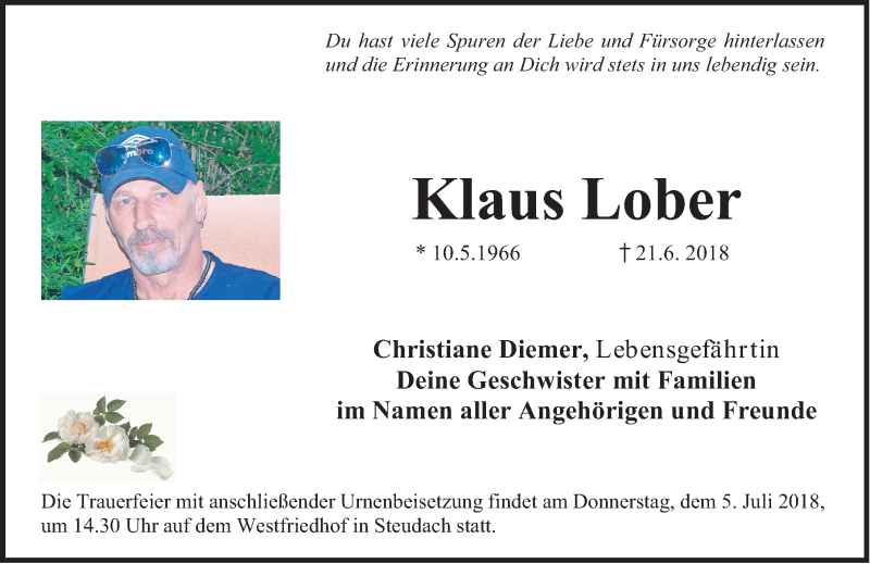  Traueranzeige für Klaus Lober vom 30.06.2018 aus Erlanger Nachrichten Lokal