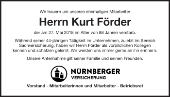 Traueranzeige von Kurt Förder von Gesamtausgabe Nürnberger Nachrichten/ Nürnberger Ztg.