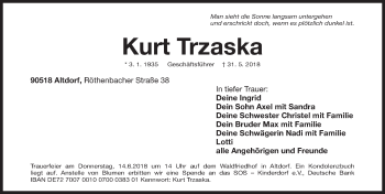 Traueranzeige von Kurt Trzaska von Gesamtausgabe Nürnberger Nachrichten/ Nürnberger Ztg.