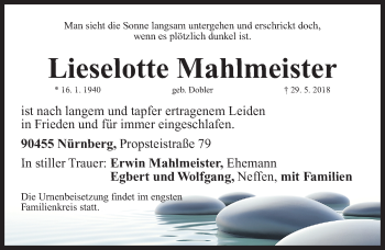 Traueranzeige von Lieselotte Mahlmeister von Gesamtausgabe Nürnberger Nachrichten/ Nürnberger Ztg.