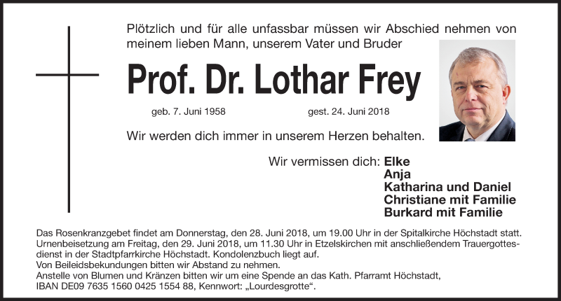  Traueranzeige für Lothar Frey vom 27.06.2018 aus Erlanger Nachrichten/ Nordbayer. Nachrichten Herzogenaurach