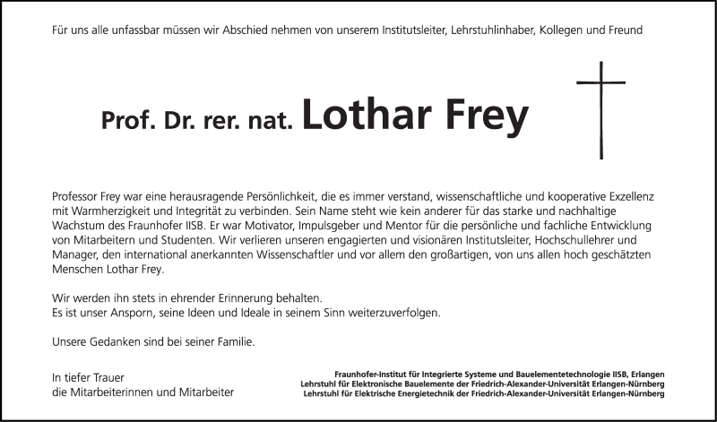  Traueranzeige für Lothar Frey vom 28.06.2018 aus Gesamtausgabe Nürnberger Nachrichten/ Nürnberger Ztg.