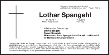 Traueranzeige von Lothar Spangehl von Gesamtausgabe Nürnberger Nachrichten/ Nürnberger Ztg.