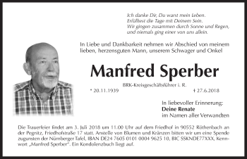 Traueranzeige von Manfred Sperber von Gesamtausgabe Nürnberger Nachrichten/ Nürnberger Ztg.
