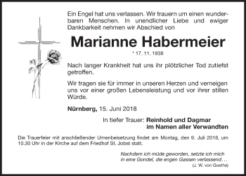 Traueranzeige von Marianne Habermeier von Gesamtausgabe Nürnberger Nachrichten/ Nürnberger Ztg.