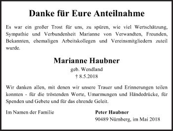 Traueranzeige von Marianne Haubner von Gesamtausgabe Nürnberger Nachrichten/ Nürnberger Ztg.