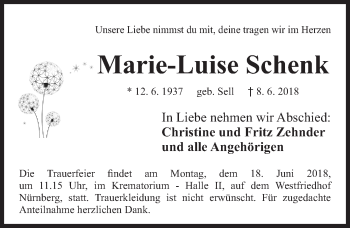 Traueranzeige von Marie-Luise Schenk von Gesamtausgabe Nürnberger Nachrichten/ Nürnberger Ztg.