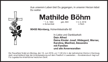 Traueranzeige von Mathilde Böhm von Schwabach
