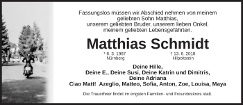 Traueranzeige von Matthias Schmidt von Schwabach