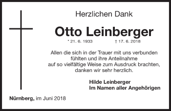 Traueranzeige von Otto Leinberger von Gesamtausgabe Nürnberger Nachrichten/ Nürnberger Ztg.