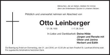 Traueranzeige von Otto Leinberger von Gesamtausgabe Nürnberger Nachrichten/ Nürnberger Ztg.