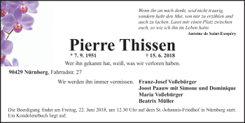 Traueranzeige von Pierre Thissen von Gesamtausgabe Nürnberger Nachrichten/ Nürnberger Ztg.