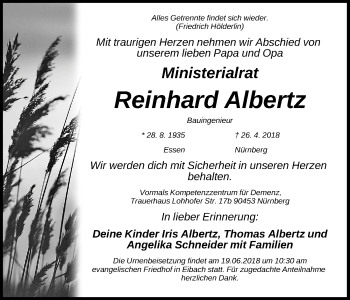 Traueranzeige von Reinhard Albertz von Gesamtausgabe Nürnberger Nachrichten/ Nürnberger Ztg.