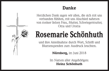 Traueranzeige von Rosemarie Schönhuth von Gesamtausgabe Nürnberger Nachrichten/ Nürnberger Ztg.