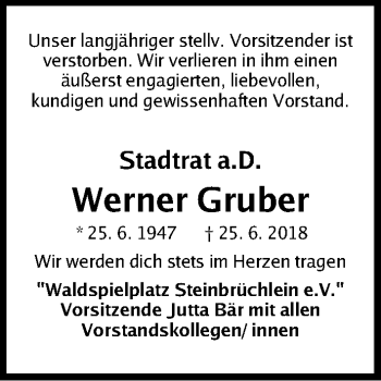 Traueranzeige von Werner Gruber von Gesamtausgabe Nürnberger Nachrichten/ Nürnberger Ztg.