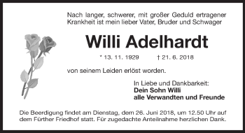Traueranzeige von Willi Adelhardt von Fürther Nachrichten Lokal