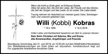 Traueranzeige von Willi Kobras von Schwabach