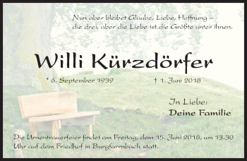 Traueranzeige von Willi Kürzdörfer von Fürther Nachrichten Lokal