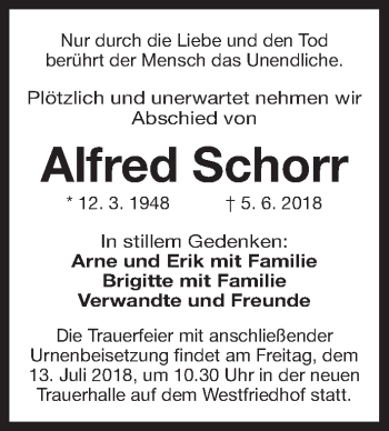 Traueranzeige von Alfred Schorr von Gesamtausgabe Nürnberger Nachrichten/ Nürnberger Ztg.