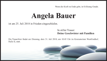 Traueranzeige von Angela Bauer von Gesamtausgabe Nürnberger Nachrichten/ Nürnberger Ztg.