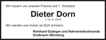 Traueranzeige von Dieter Dorn von Gesamtausgabe Nürnberger Nachrichten/ Nürnberger Ztg.