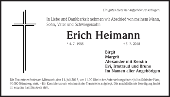 Traueranzeige von Erich Heimann von Gesamtausgabe Nürnberger Nachrichten/ Nürnberger Ztg.