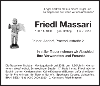 Traueranzeige von Friedl Massari von Gesamtausgabe Nürnberger Nachrichten/ Nürnberger Ztg.