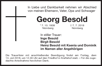 Traueranzeige von Georg Besold von Gesamtausgabe Nürnberger Nachrichten/ Nürnberger Ztg.