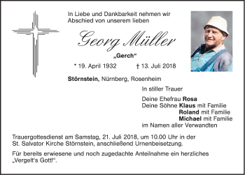 Traueranzeige von Georg Müller von Gesamtausgabe Nürnberger Nachrichten/ Nürnberger Ztg.
