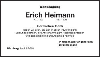 Traueranzeige von Heimann Erich von Gesamtausgabe Nürnberger Nachrichten/ Nürnberger Ztg.