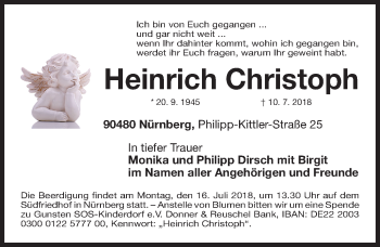 Traueranzeige von Heinrich Christoph von Gesamtausgabe Nürnberger Nachrichten/ Nürnberger Ztg.