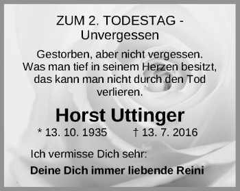 Traueranzeige von Horst Uttinger von Gesamtausgabe Nürnberger Nachrichten/ Nürnberger Ztg.