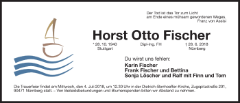 Traueranzeige von Horst Otto Fischer von Gesamtausgabe Nürnberger Nachrichten/ Nürnberger Ztg.