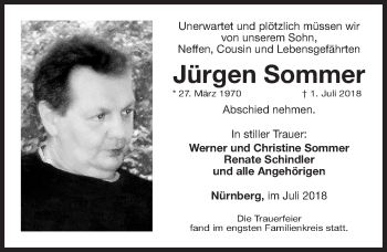 Traueranzeige von Jürgen Sommer von Gesamtausgabe Nürnberger Nachrichten/ Nürnberger Ztg.
