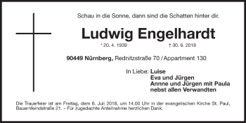 Traueranzeige von Ludwig Engelhardt von Gesamtausgabe Nürnberger Nachrichten/ Nürnberger Ztg.
