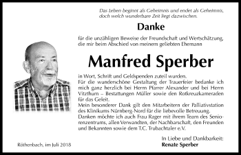 Traueranzeige von Manfred Sperber von Gesamtausgabe Nürnberger Nachrichten/ Nürnberger Ztg.