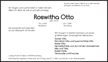 Traueranzeige von Roswitha Otto von Gesamtausgabe Nürnberger Nachrichten/ Nürnberger Ztg.