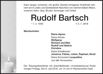 Traueranzeige von Rudolf Bartsch von Altmühl-Bote Lokal