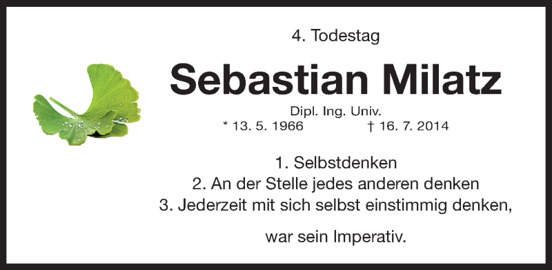  Traueranzeige für Sebastian Milatz vom 16.07.2018 aus Erlanger Nachrichten Lokal