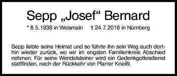 Traueranzeige von Sepp Bernard von Schwabach