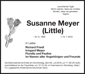 Traueranzeige von Susanne Meyer von Gesamtausgabe Nürnberger Nachrichten/ Nürnberger Ztg.