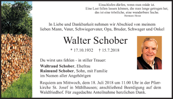 Traueranzeige von Walter Schober von Neumarkter Nachrichten Lokal