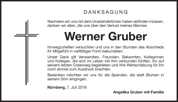 Traueranzeige von Werner Gruber von Gesamtausgabe Nürnberger Nachrichten/ Nürnberger Ztg.