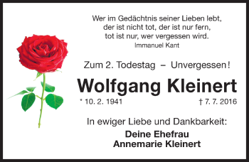 Traueranzeige von Wolfgang Kleinert von Gesamtausgabe Nürnberger Nachrichten/ Nürnberger Ztg.