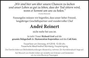 Traueranzeige von André Reinert von Gesamtausgabe Nürnberger Nachrichten/ Nürnberger Ztg.