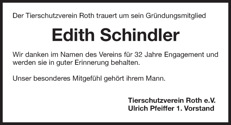  Traueranzeige für Edith Schindler vom 01.09.2018 aus Roth-Hilpoltsteiner Volkszeitung Lokal